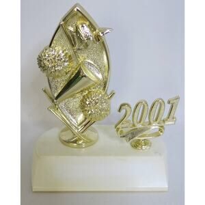 VINTAGE 2001 Cheerleading Trophy School Sports Pom Poms Megaphone White Base